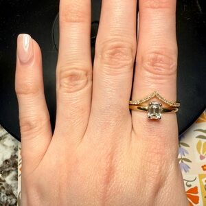 Size 9 Emerald Cut Diamond Wedding Ring 14K Gold Set